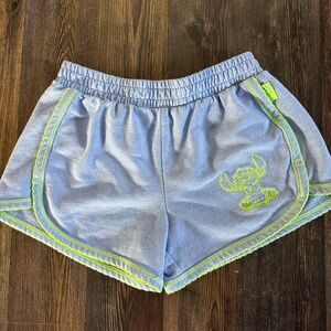 Disney Girl’s Stitch Light Blue Shorts with Neon Yellow Trim